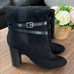 LC Lauren Conrad Black Suede Wrap Strap Heeled Ankle Boots